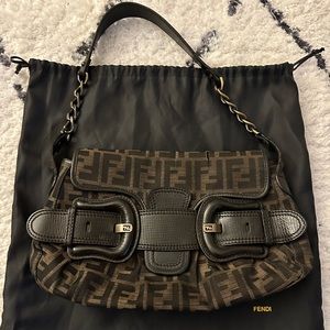 Fendi Monogram Bag with Leather Belt Buckles and Chain strap